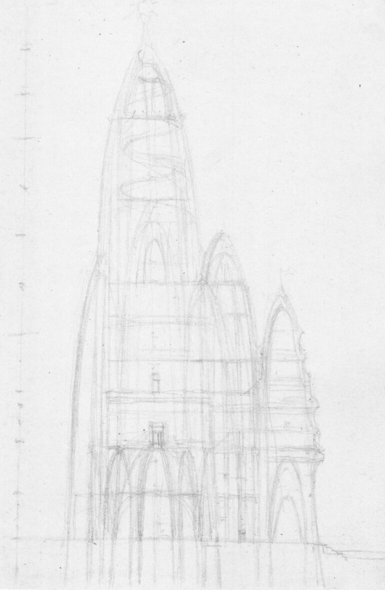 Dibujo original de la sección del Hotel Attraction de Antoni Gaudí